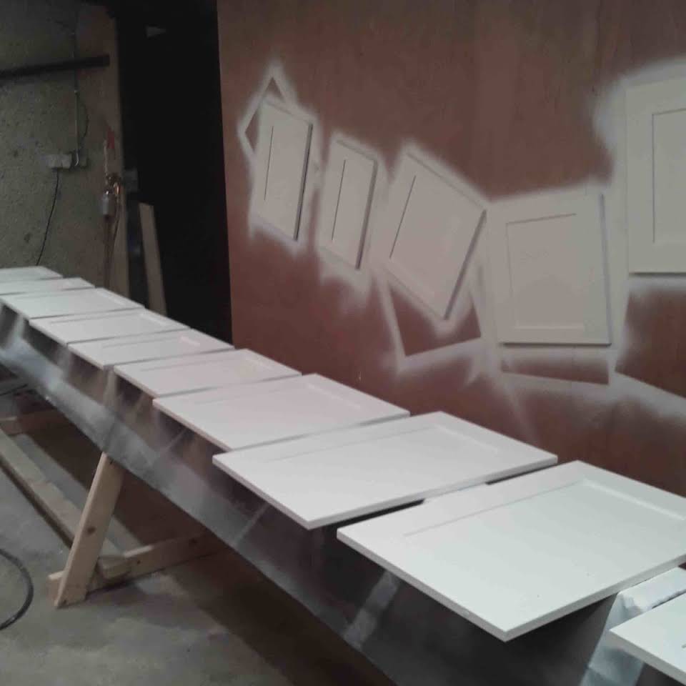 Kitchen cabinet doors sprayed white in Dundalk workshop