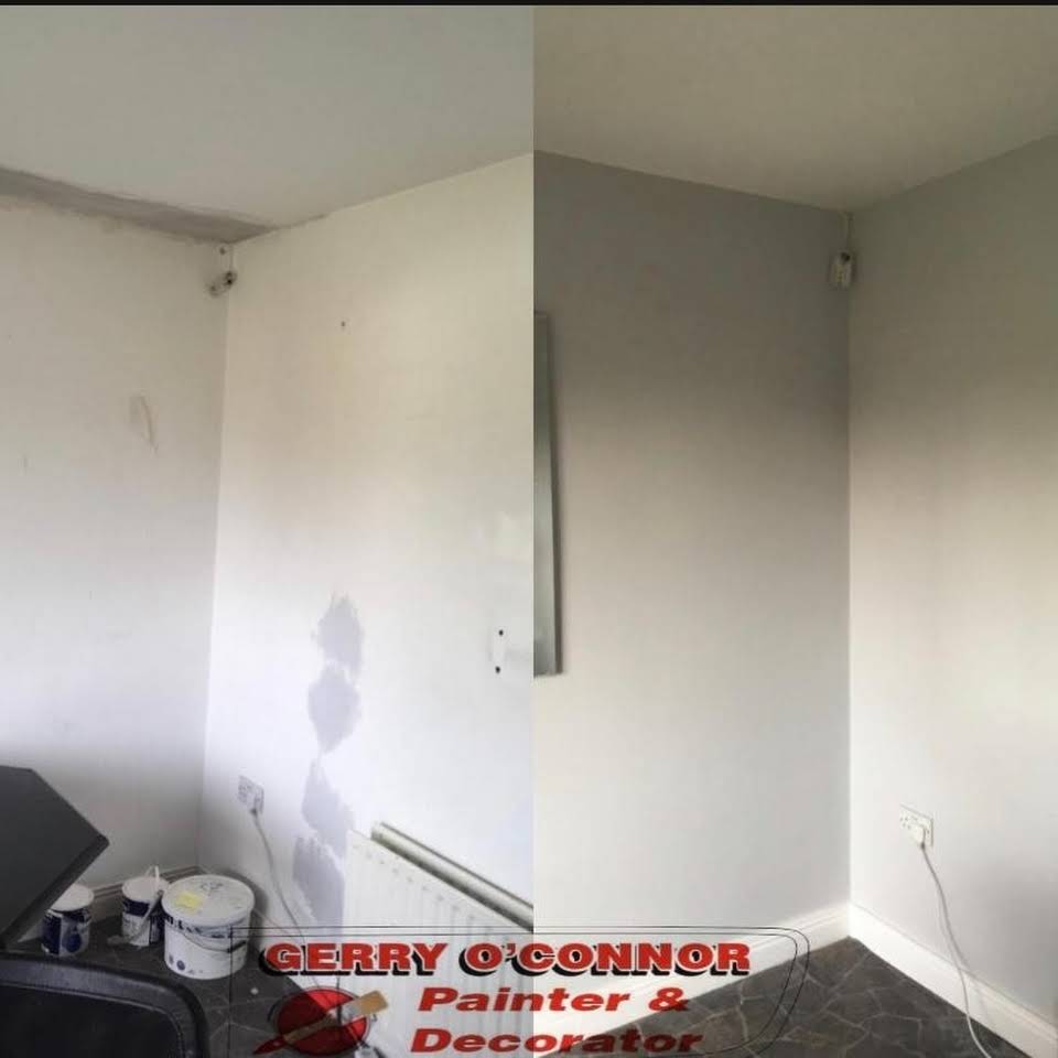 Before and after interior wall painting by Gerry O'Connor in Dundalk